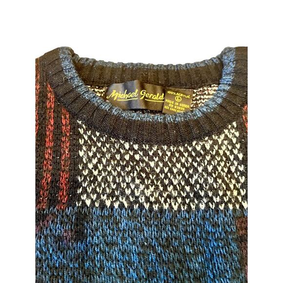 Vintage Michael Gerald Acrylic Knit Sweater; Mens Large Grandpa Cosby Retro 80s - Picture 3 of 5